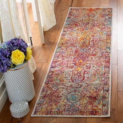 Light Blue and Orange Floral Motif Tufted Area Rug