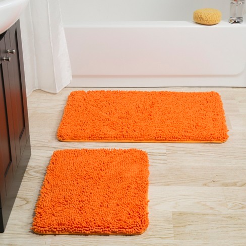 2-piece Bathroom Rug Set – Memory Foam Bath Mats With Plush Chenille Top  And Non-slip Base – Machine Washable Bathroom Rugs By Lavish Home (orange)  : Target