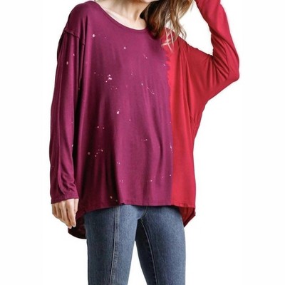 Women's Contrast Color Raw Edge Long Sleeve Top - umgee
