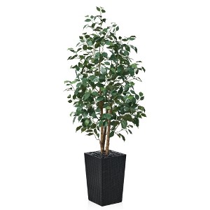 DR.Planzen 72" Faux Ficus Tree with Real Wood - UV Resistant 6FT Artificial Plant with Silk Leaves in 15.7" Planter for Indoor & Floor Decor - 1 of 4