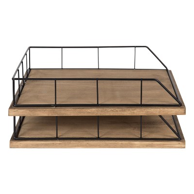 Rustic Brown Wood and Black Metal Stacked Letter Trays