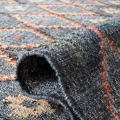 Charcoal and Gold Handwoven Wool Kilim Area Rug, 4' x 6'
