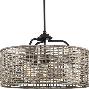 Progress Lighting Lavelle 4-Light Pendant, Matte Black, Natural Rattan Shade - 1 of 2
