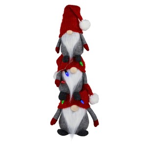 Northlight LED Lighted Triple Stacked Gnomes Christmas Decoration - 26" - Multicolor Lights - 1 of 4