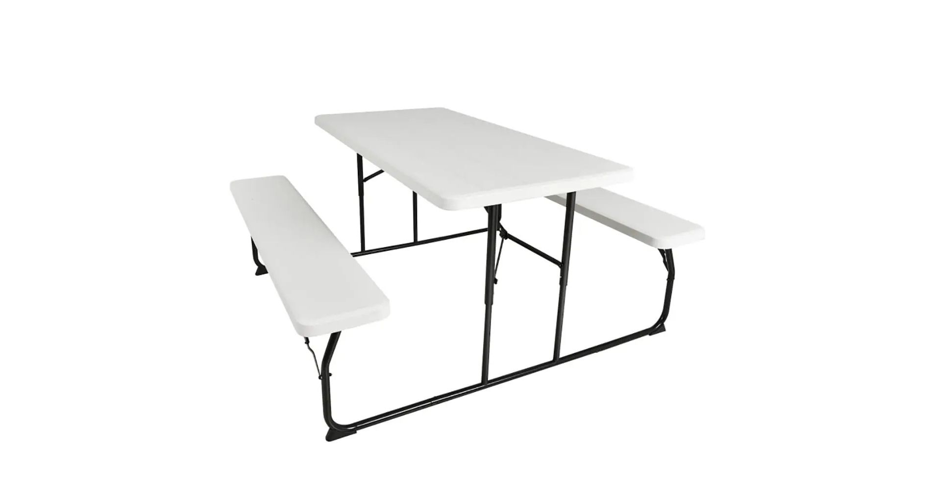 Lyngins Folding Picnic Table with Bench Set, Weather-Resistant Outdoor Table for Patio Garden Camping, Wood-like Texture Outdoor Picnic Bench, White