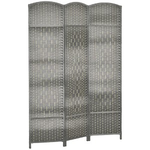 HOMCOM Room Divider, 6' Tall Folding Privacy Screen, Hand-Woven Freestanding Wood Partition for Home Office, Bedroom - 1 of 4