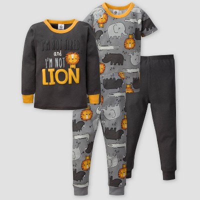 Image of Gerber Baby Boys' 4pc Lion Pajama Set - Gray 12M