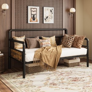 Coucheta Twin Daybed with Headboard, Heavy Duty Metal Frame & Steel Slats, Space Saving Sofa Bed for Living Room, Guest Room, No Box Spring Needed - 1 of 4