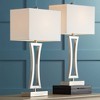 360 Lighting Roxie Modern Table Lamps 31" Tall Set of 2 Brushed Nickel Metal Off White Fabric Rectangular Shade for Bedroom Living Room Bedside Office - 2 of 4