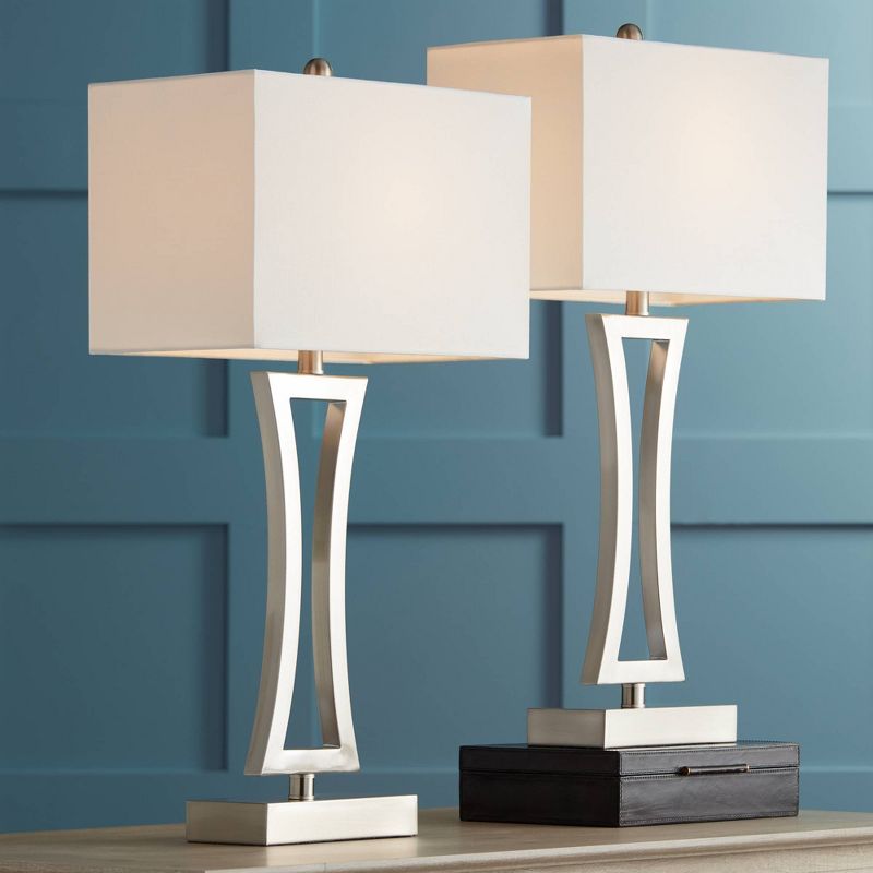 360 Lighting Roxie Modern Table Lamps 31" Tall Set of 2 Brushed Nickel Metal Off White Fabric Rectangular Shade for Bedroom Living Room Bedside Office, 3 of 9