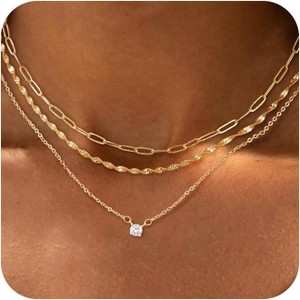 14K Gold/Silver Layered Necklace Set, Cross Pendant with Paperclip Rope Bead Box Dot Chains, Trendy German Minimalist Jewelry Gift - 1 of 4