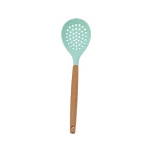 Unique Bargains Spoon Hand Wash Only Skimmer with Oil Strainer Silicone Wooden Handle 12.6" 1 Pc - 1 of 4