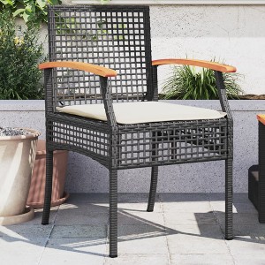 vidaXL Patio Chairs with Cushions 2 pcs Black Poly Rattan Acacia Wood - 1 of 4