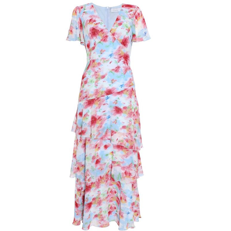 QUIZ Women's Chiffon Floral V-Neck Frill Maxi Dress, 4 of 6