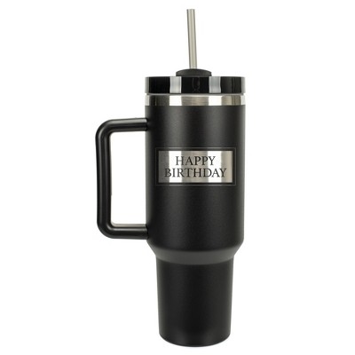 Elanze Designs Happy Birthday Banner Stamp 40 oz. Stainless Steel, Large Water Bottle Coffee Mug, Spill & Leak Resistant, Thermal Travel Tumbler with