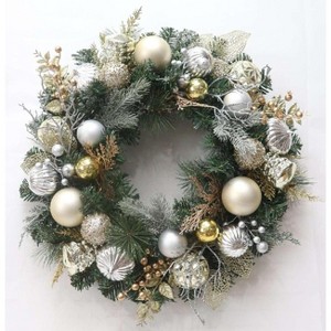 24"Pre-Lit Christmas Wreath for Front Door,Xmas Decoration with 20 LED Lights,Gold Leaves,Berries,Ball Ornaments for Fireplace Wall Outdoor Decor - 1 of 4