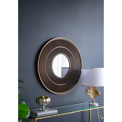 VYNXARIA 31.5*1*31.5" Round Carter Wooden Mirror with Gold Iron Frame Neutral Colorway Wall Decor for Live space, Bathroom, Entryway Wall Decor