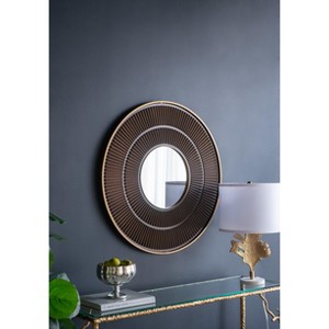 VYNXARIA 31.5*1*31.5" Round Carter Wooden Mirror with Gold Iron Frame Neutral Colorway Wall Decor for Live space, Bathroom, Entryway Wall Decor - 1 of 4
