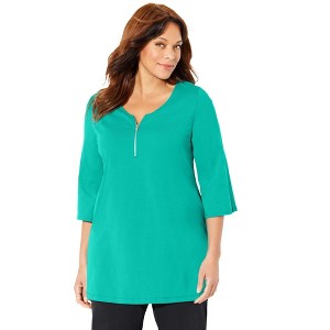 Catherines Women's Plus Size Suprema Studio Half-Zip Tunic - 1 of 4