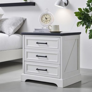 Nightstand with Charging Station, 24" Wide Farmhouse End Table with 3 Drawers & Handles, Night Stand Bedside Table for Bedroom, Living Room - 1 of 4
