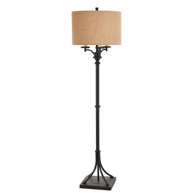 Tipton Farmhouse 3 Candlestick Lights Floor Lamp with Burlap Shade Bronze/Natural - StyleCraft