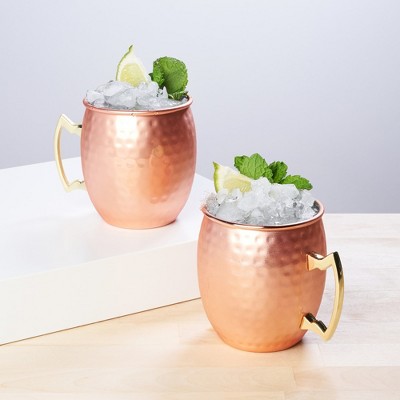 Hammered Copper Moscow Mule Mugs with Gold Handles, Set of 2