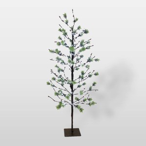 5ft Pre-Lit LED Artificial Christmas Twig Tree - Puleo: Indoor/Outdoor Decoration, Metal Base, 200 White Lights - 1 of 3