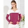 Allegra K Women's Casual Color Block Stretch Long Sleeves Split V-Neck T-Shirt - 2 of 4