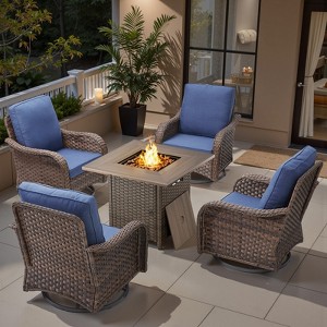 Buenhomino 5 Pieces Patio Furniture Set with Fire Pit Table - 4 Outdoor Swivel Rocker Chairs with 50000 BTU Propane Fire Pit Table - 1 of 4
