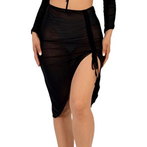 Slickblue Sexy Ruched Mesh Skirt – Adjustable Length with Drawstring for Clubbing or Casual Vibes, Size & Color Options - 1 of 4