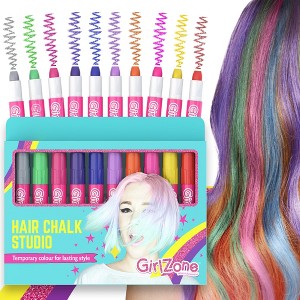 GirlZone 10-Piece Hair Chalk for Girls, Easy to Apply & Remove Girls Hair Color for Kids Dress Up Parties, Role Play & Halloween - 1 of 4