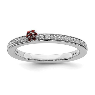 Black Bow Jewelry 14k White Gold, Garnet & 1/8 Ctw Diamond Stackable Ring