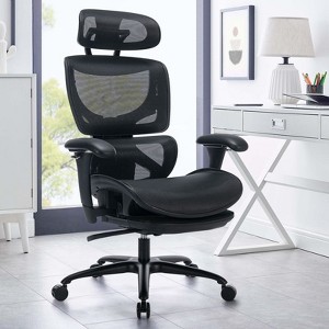 COLAMY High Back Mesh Office Chair with Footrest and Adjustable Support – Black - 1 of 4
