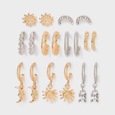 Celestial Stud and Mixed Hoop Earring Set 9pc - Wild Fable™ Gold/Silver