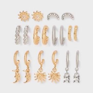 Celestial Stud and Mixed Hoop Earring Set 9pc - Wild Fable™ Gold/Silver - 1 of 3