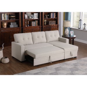 Dolonm Upholstered Pull-Out Sectional Sofa with Storage Chaise, Converts to Twin Sleeper, Removable Back Cushions - 1 of 4