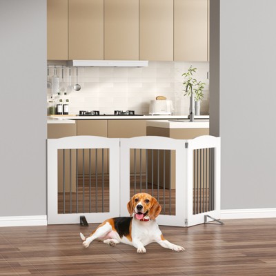 ROOMTEC Free Standing Dog Gate,4 Panel 32" Height Foldable Dog Fences Indoor, Pet Gate for Stairs,Doorways