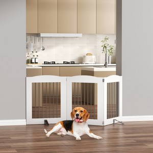 ROOMTEC Free Standing Dog Gate,4 Panel 32" Height Foldable Dog Fences Indoor, Pet Gate for Stairs,Doorways - 1 of 4
