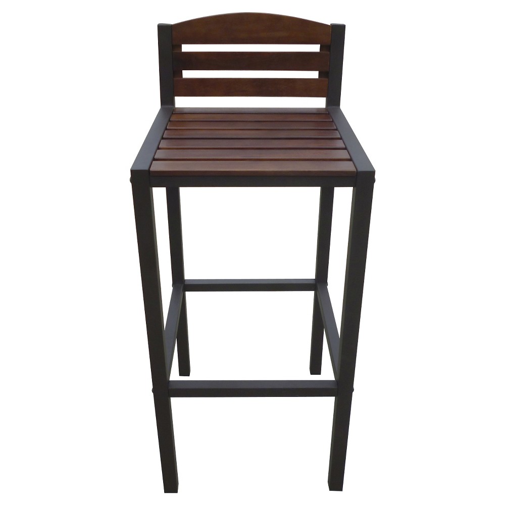 Milos Set of 2 Acacia Barstool - Dark Brown / Rustic Metal - Christopher Knight Home: UV & Weather-Resistant Patio Seating