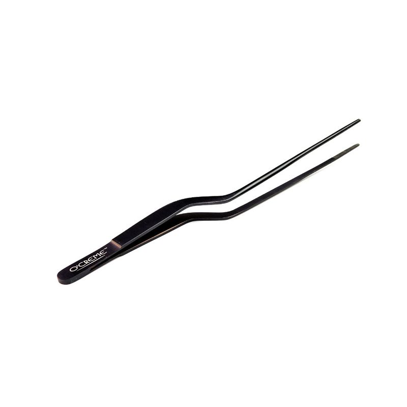 O'Creme 8 Inch Black Stainless Steel Precision Kitchen Culinary Offset Tweezer Tongs - Black, 3 of 4