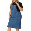 Women's Plus Size Overall Distressed Racerback with Pockets Denim Jumpers Dress - Agnes Orinda - 2 of 4