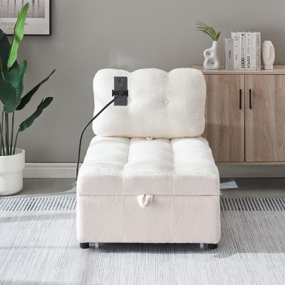 NicBex Convertible Sleeper Chair,Modern Velvet Pull-out Sofa Bed with Solid Wood Frame,Soft Couches for Living Room,Beige/Orange/Gray/Pink
