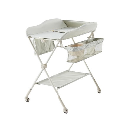Baby Changing Table With Rotatable Wheels Folding Infants Changing Table With Storage Basket