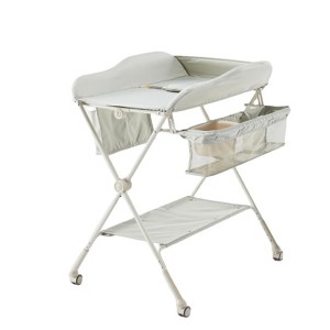 Baby Changing Table With Rotatable Wheels Folding Infants Changing Table With Storage Basket - 1 of 1