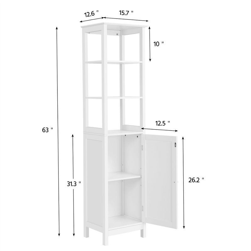 Yaheetech Wooden Tall Bathroom Floor Cabinet with 3 Tier Shelves, 3 of 8