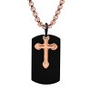 Steeltime 24" Men's 18k rose gold plated stainless steel double cross and black ip dog tag pendant necklace - 2 of 4
