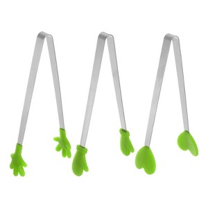 Unique Bargains Stainless Steel Silicone Tips Heart Hand Glove Shape Mini Food Tongs 3 Pcs - 1 of 4