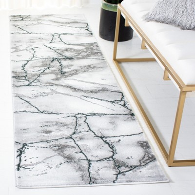 Gray and Green Abstract Hand-knotted Runner Rug