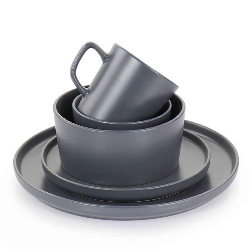 20pc Stoneware Luxmatte Dinnerware Set Dark Gray - Elama, 2 of 4