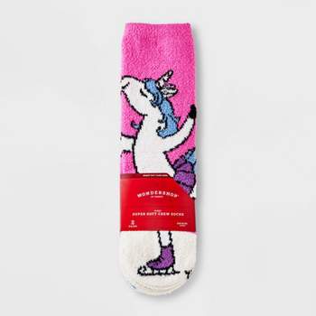 Kids' 2pk Unicorn Crew Socks with Gift Card Holder - Wondershop™ Pink/White